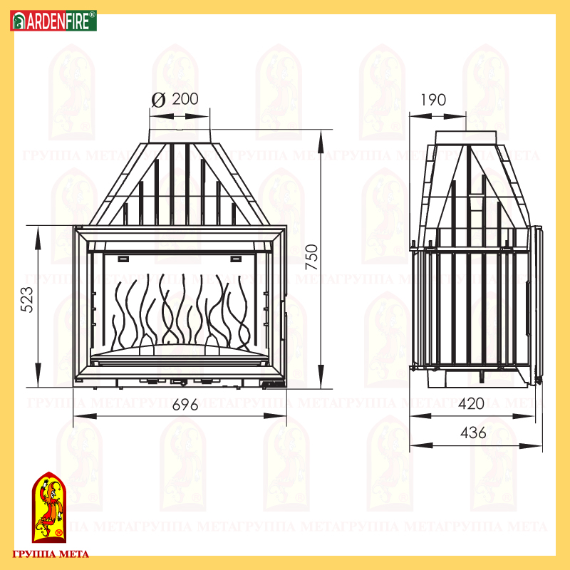 Каминная топка Мета Ardenfire Камилла 700 (прямое стекло)